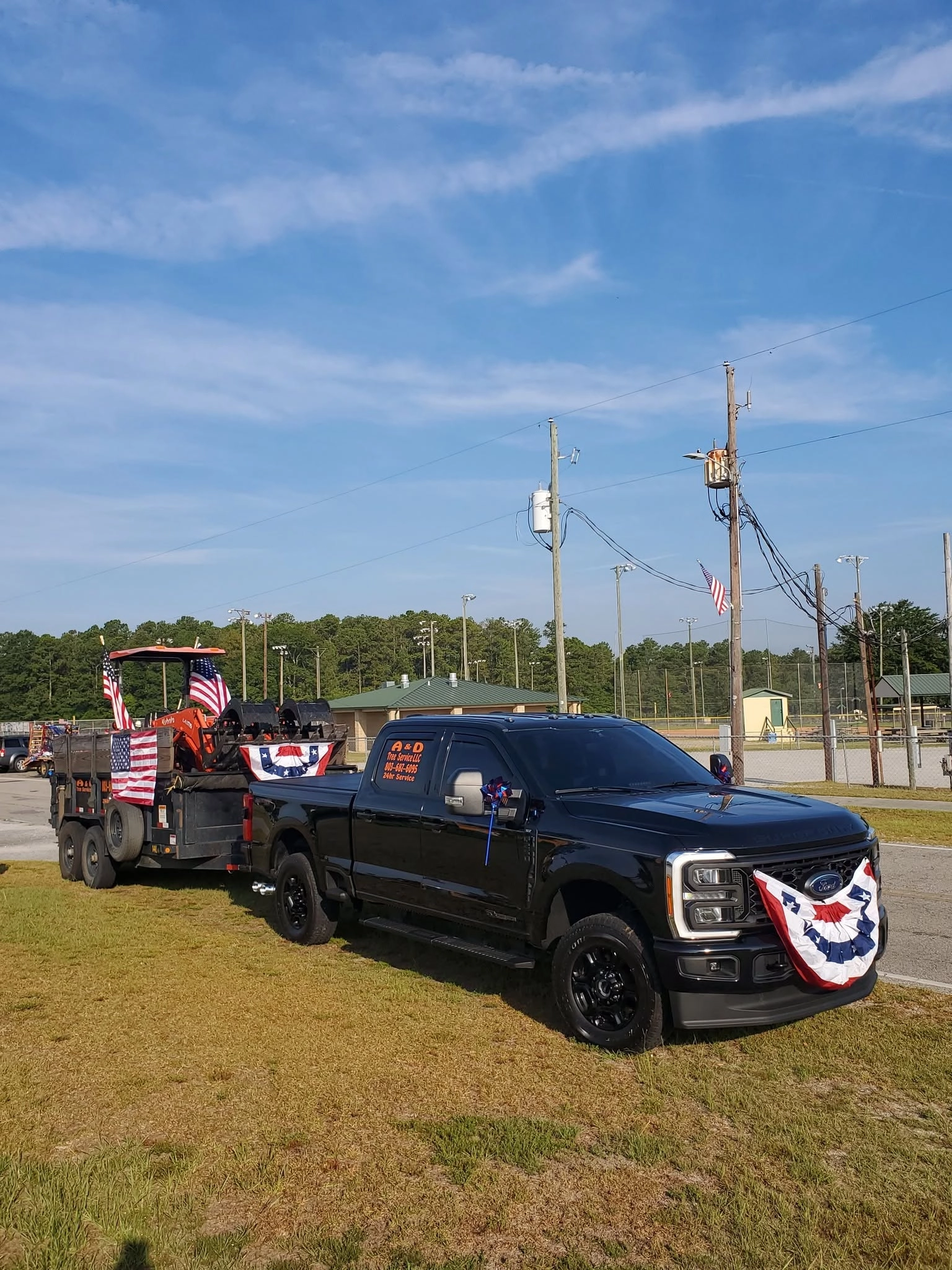 A&D black ford patriotic bunting flags dump trailer ball