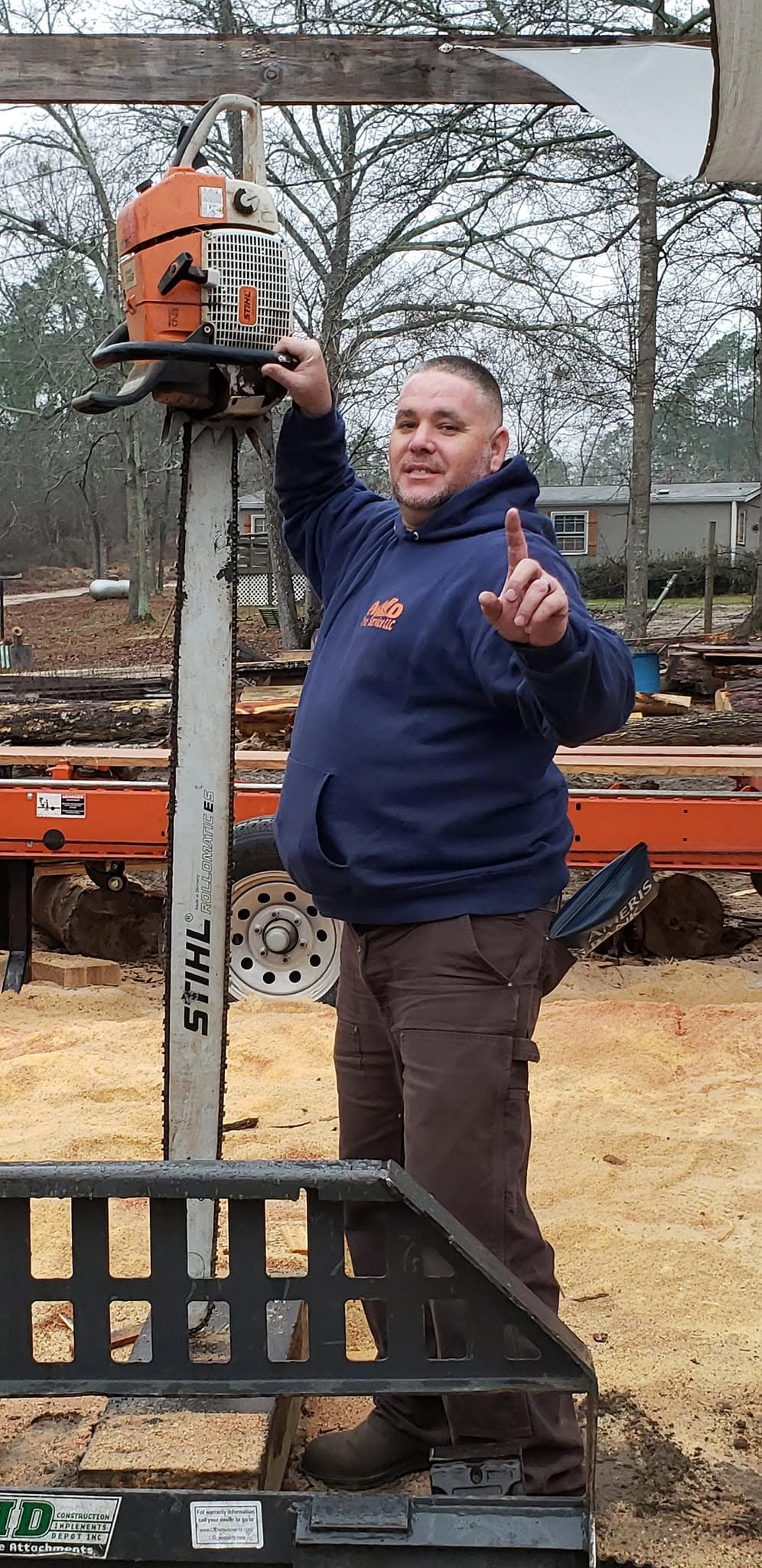 A&D navy hoodie worker long bar stihl chainsaw sawmill c