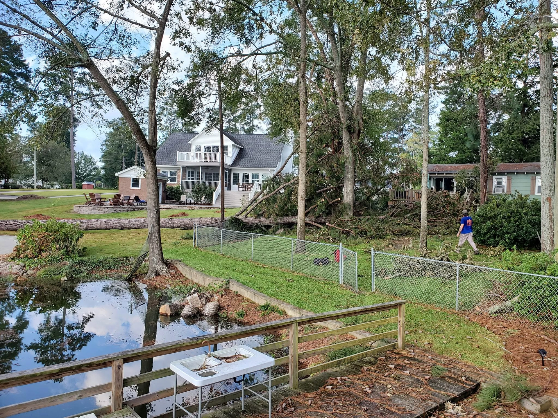 Fallen pine lakefront yard fish cleaning table cayce