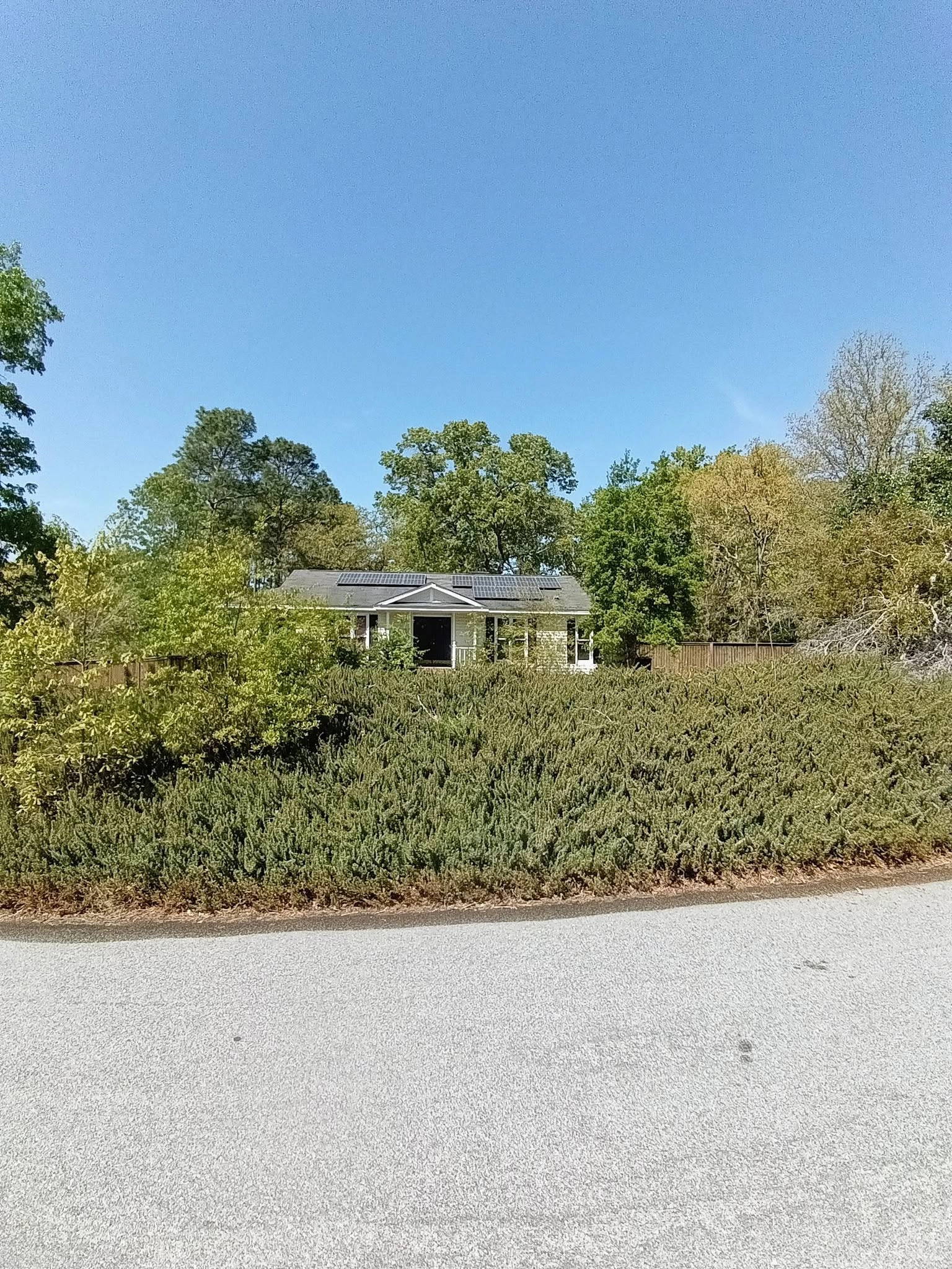 Juniper groundcover bank solar roof ranch house street view 