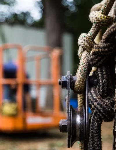 Rigging pulley block rope close up orange lift cayce