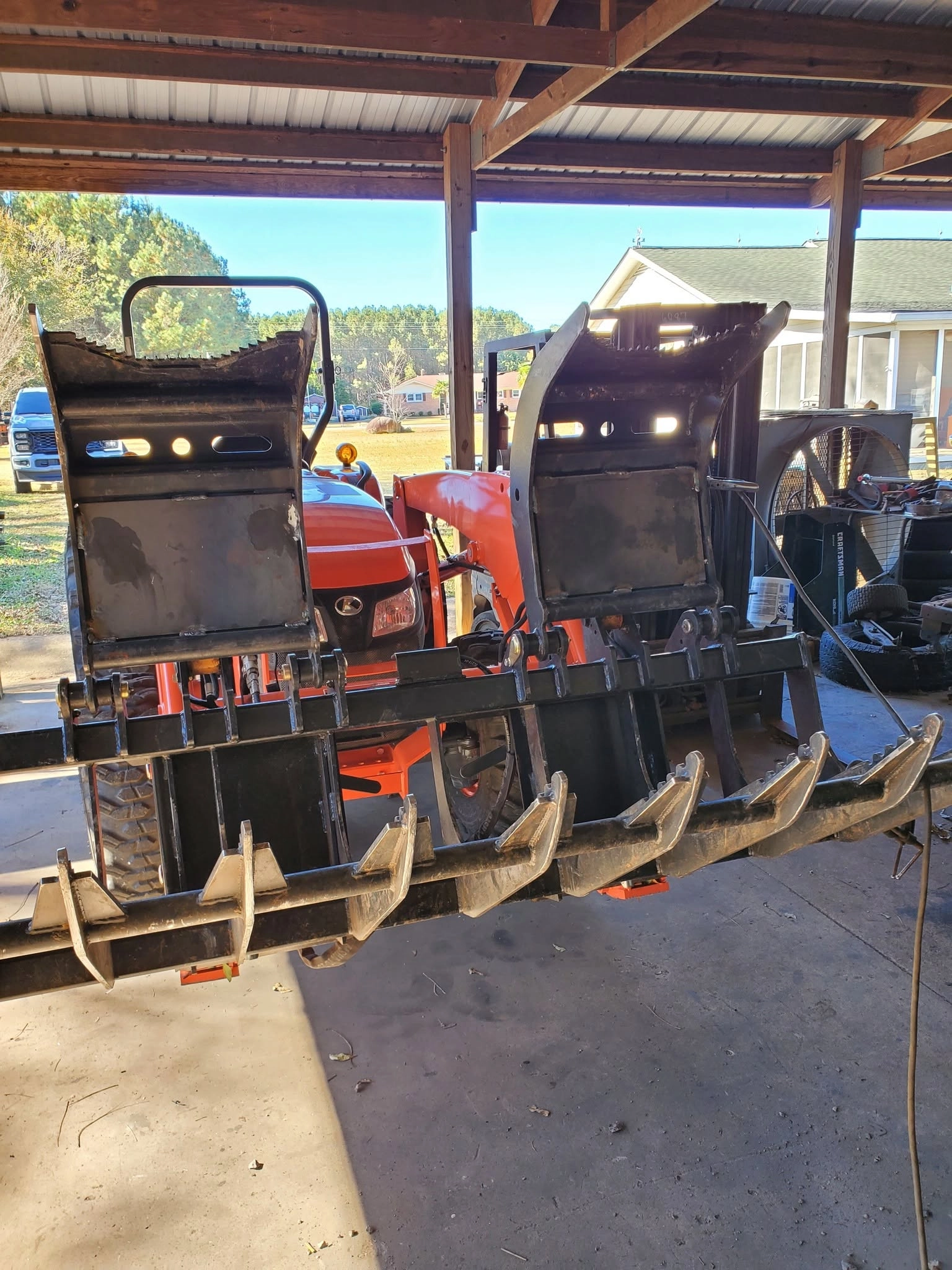 Root grapple attachment open jaws kubota tractor carport sho